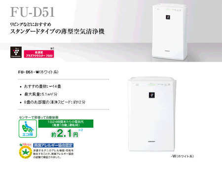 シャーププラズマクラスターfu D51 Wは今一番売れてる空気清浄機 シャープ 空気清浄機 Fu D51 W の口コミ 価格情報